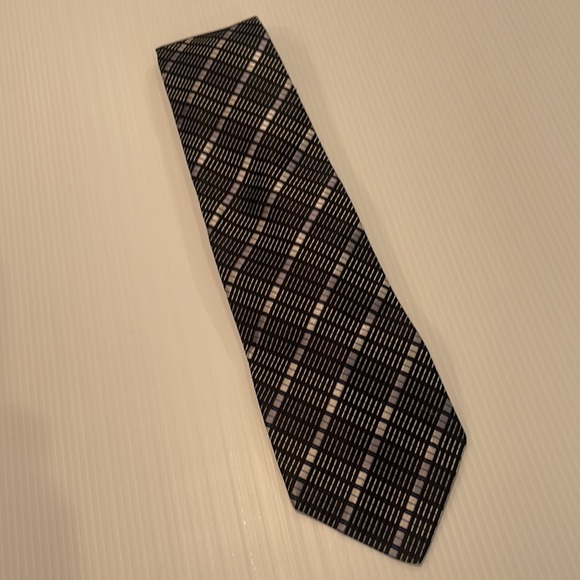 Lanvin vintage very wide 100% silk black and white and blue tie - Picture 6 of 8